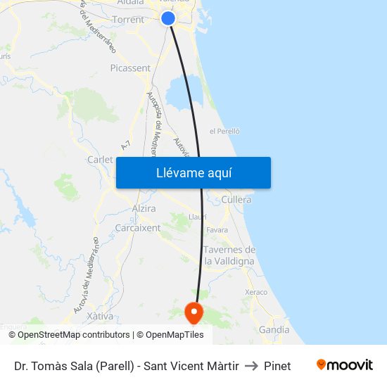 Dr. Tomàs Sala (Parell) - Sant Vicent Màrtir to Pinet map