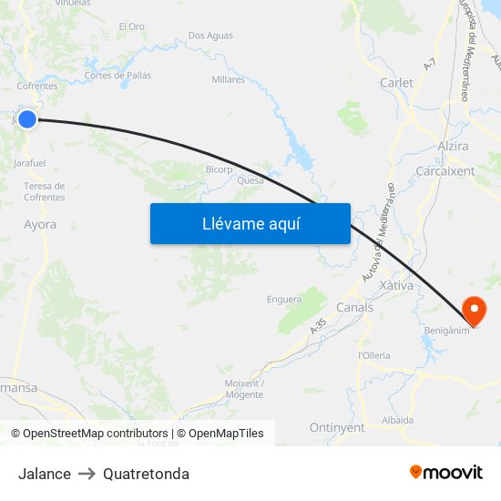 Jalance to Quatretonda map