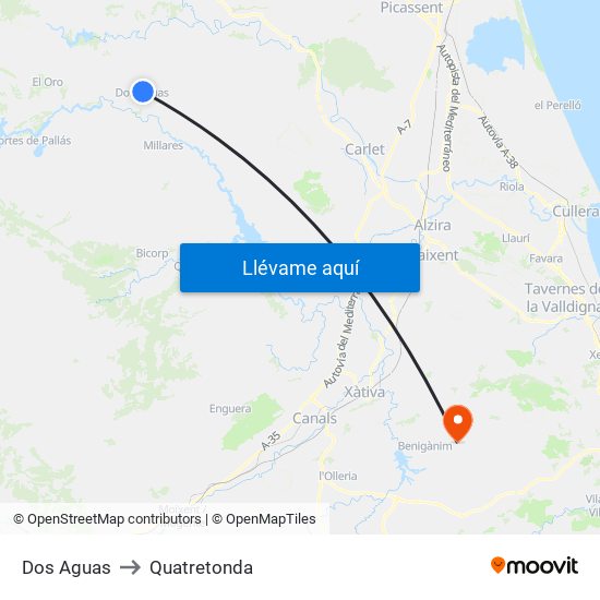 Dos Aguas to Quatretonda map