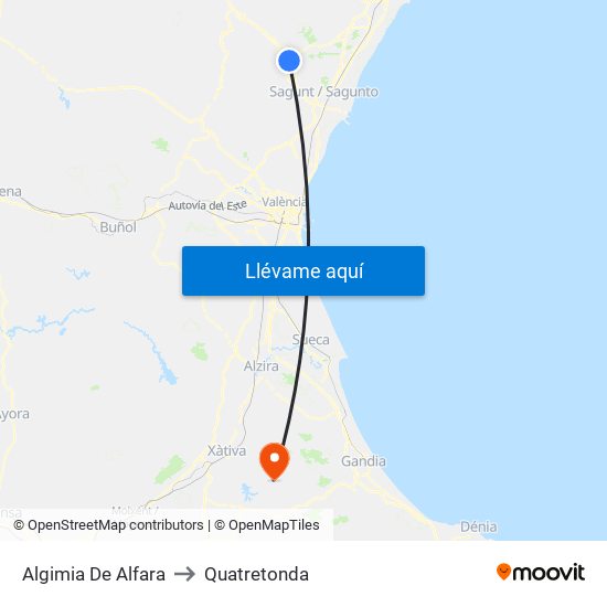 Algimia De Alfara to Quatretonda map