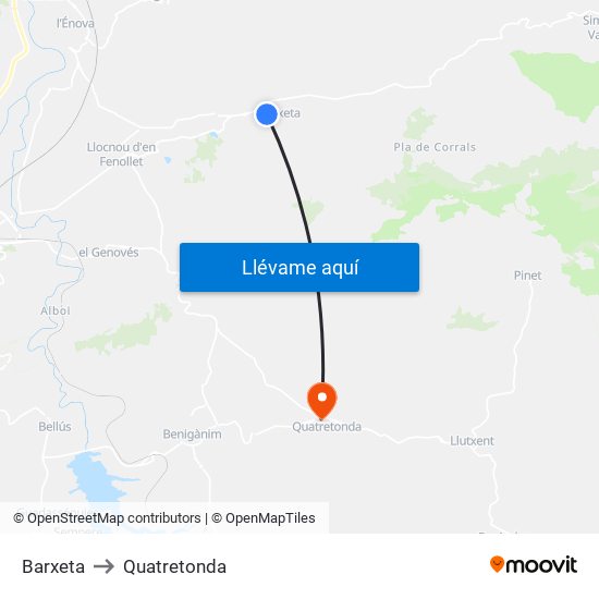 Barxeta to Quatretonda map