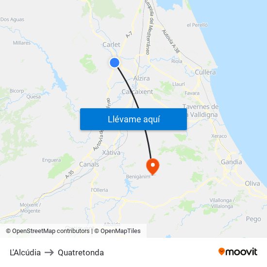 L'Alcúdia to Quatretonda map