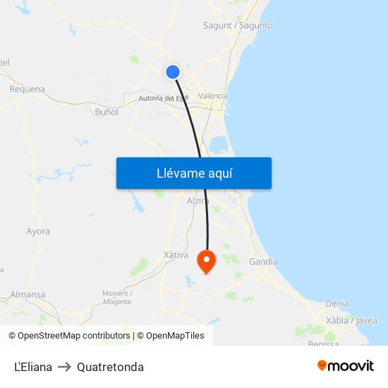 L'Eliana to Quatretonda map