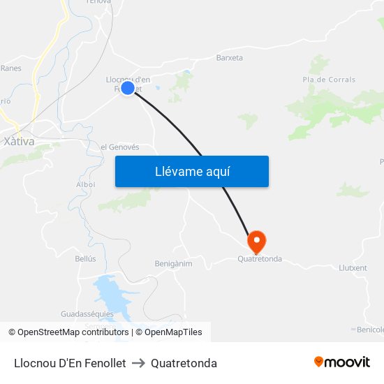 Llocnou D'En Fenollet to Quatretonda map