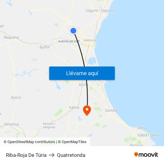 Riba-Roja De Túria to Quatretonda map