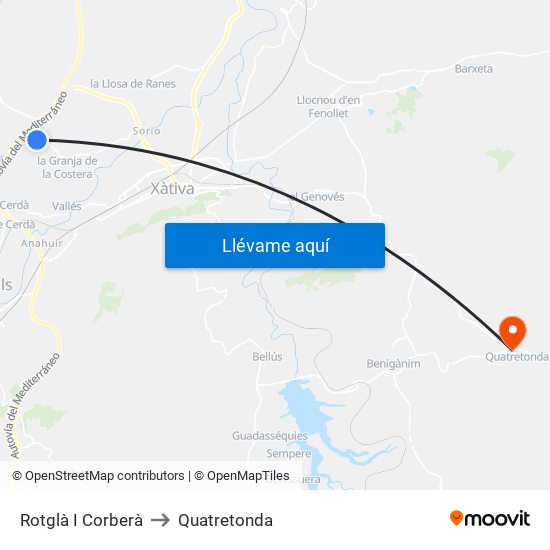 Rotglà I Corberà to Quatretonda map