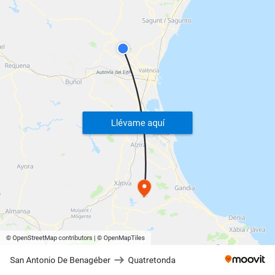 San Antonio De Benagéber to Quatretonda map