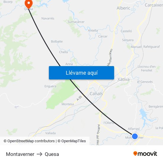 Montaverner to Quesa map