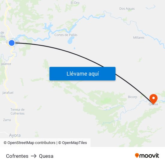 Cofrentes to Quesa map