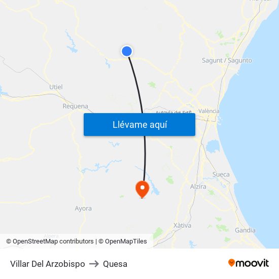 Villar Del Arzobispo to Quesa map