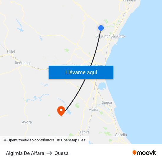 Algimia De Alfara to Quesa map