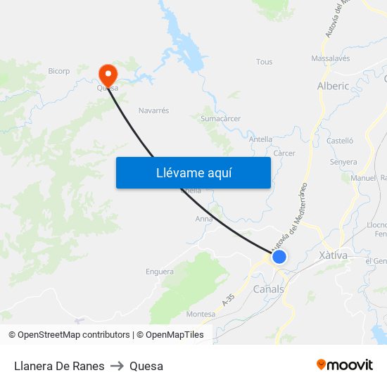 Llanera De Ranes to Quesa map