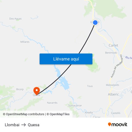 Llombai to Quesa map