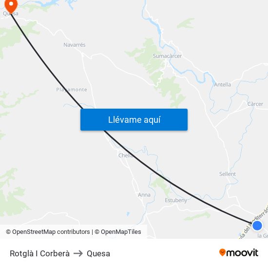 Rotglà I Corberà to Quesa map
