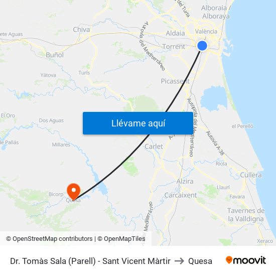 Dr. Tomàs Sala (Parell) - Sant Vicent Màrtir to Quesa map