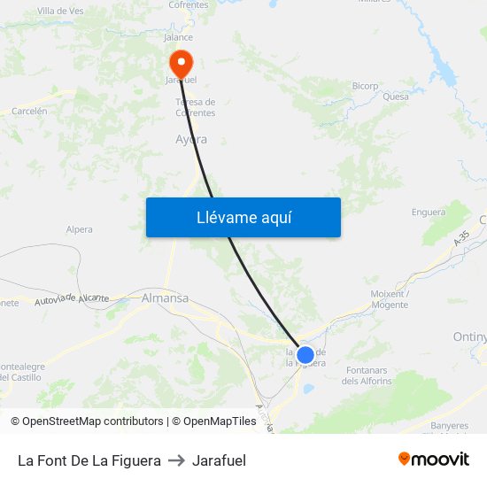 La Font De La Figuera to Jarafuel map