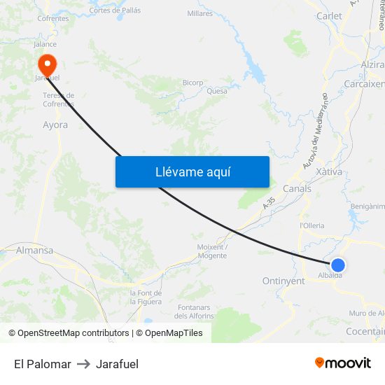 El Palomar to Jarafuel map