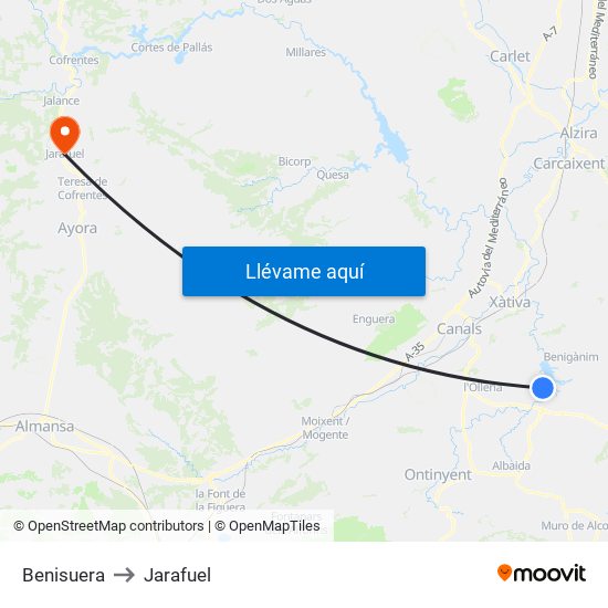 Benisuera to Jarafuel map