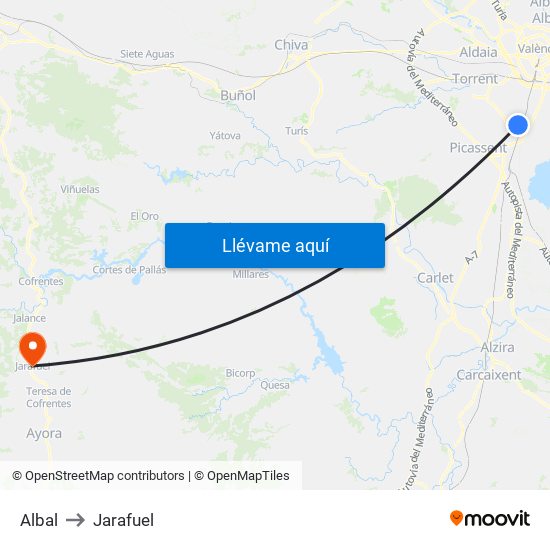 Albal to Jarafuel map