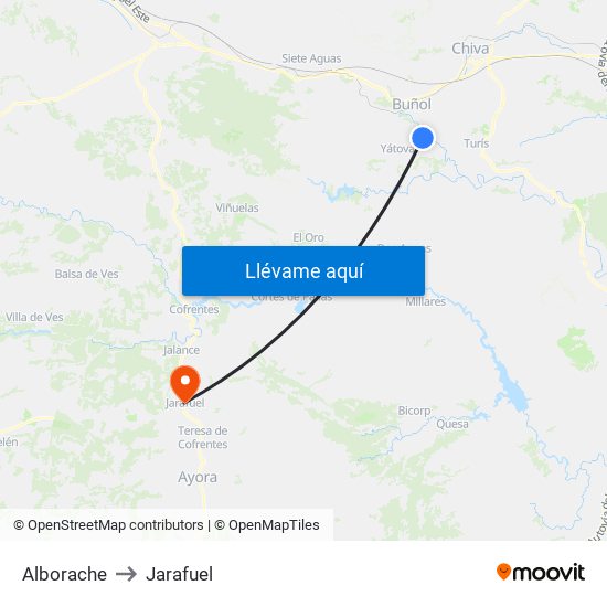 Alborache to Jarafuel map