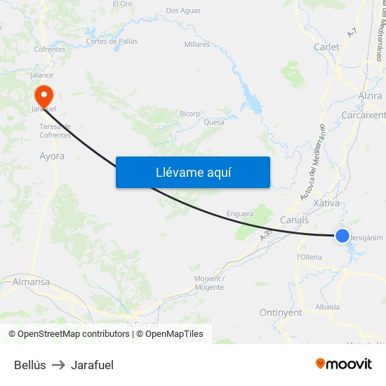 Bellús to Jarafuel map