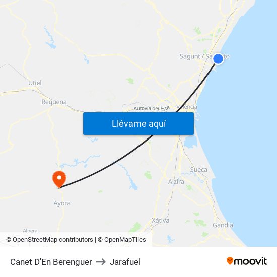 Canet D'En Berenguer to Jarafuel map