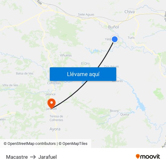 Macastre to Jarafuel map