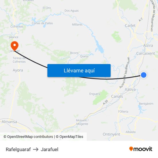 Rafelguaraf to Jarafuel map