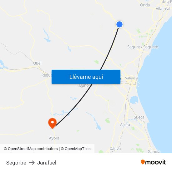 Segorbe to Jarafuel map