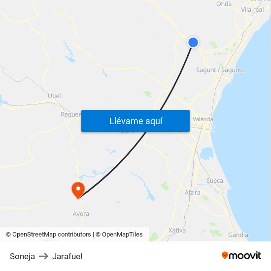 Soneja to Jarafuel map