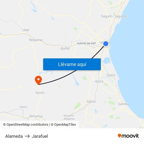 Alameda to Jarafuel map