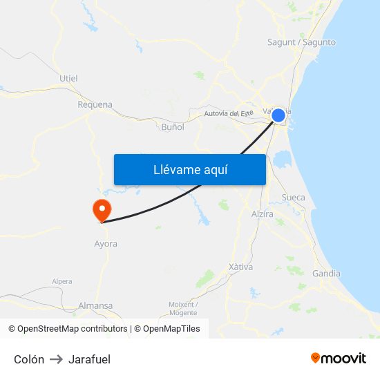 Colón to Jarafuel map