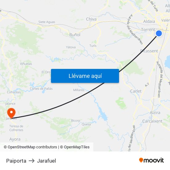 Paiporta to Jarafuel map