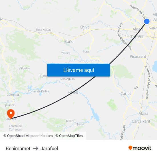 Benimàmet to Jarafuel map