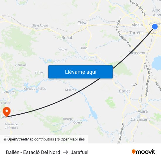 Estació Del Nord - Bailén to Jarafuel map