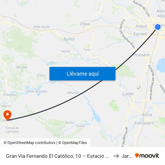 Gran Vía Fernando El Católico, 10 – Estació Metro Ángel Guimerá [València] to Jarafuel map