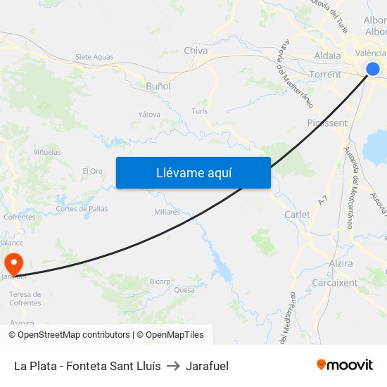 La Plata - Fonteta Sant Lluís to Jarafuel map