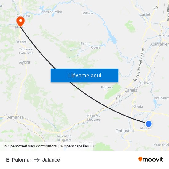 El Palomar to Jalance map