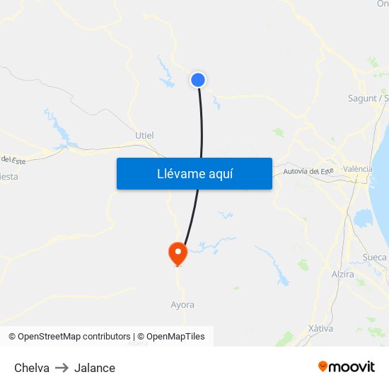 Chelva to Jalance map