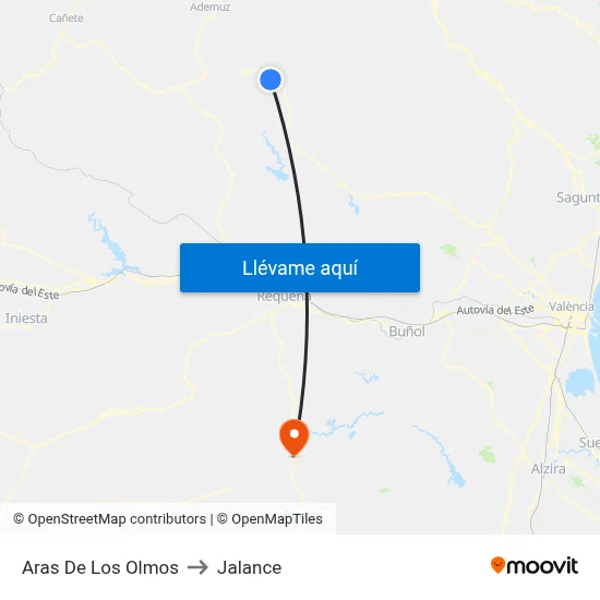 Aras De Los Olmos to Jalance map