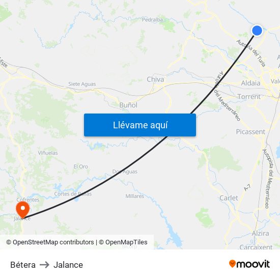 Bétera to Jalance map