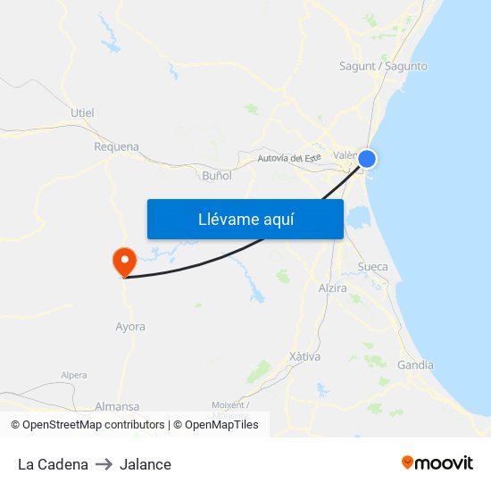 La Cadena to Jalance map