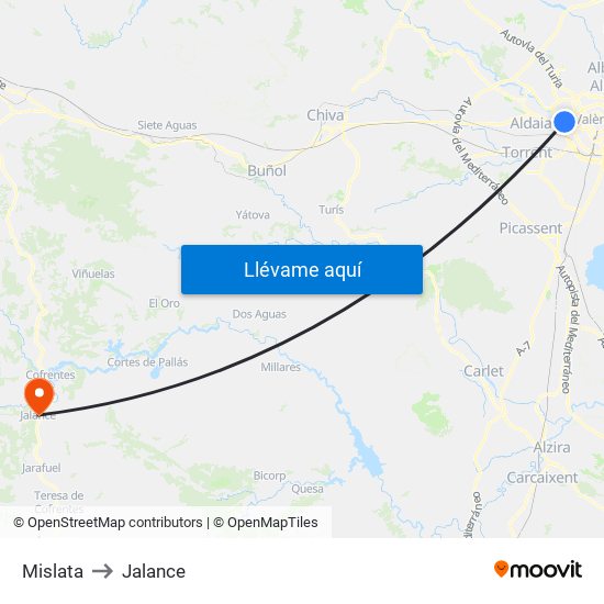 Mislata to Jalance map