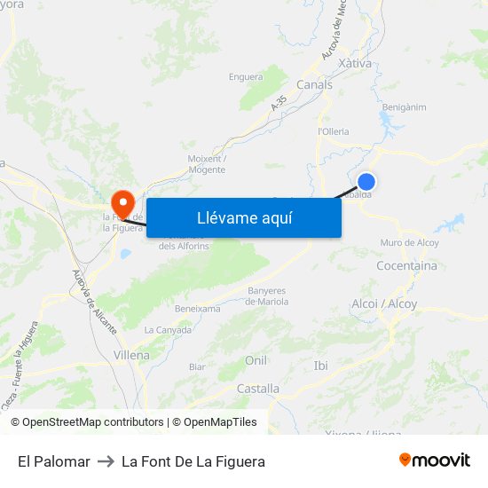 El Palomar to La Font De La Figuera map