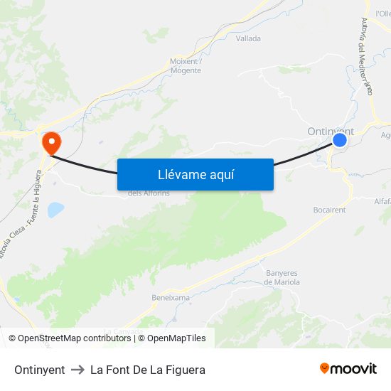 Ontinyent to La Font De La Figuera map