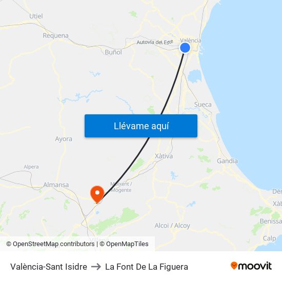 València-Sant Isidre to La Font De La Figuera map