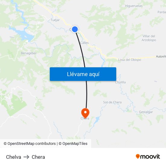 Chelva to Chera map