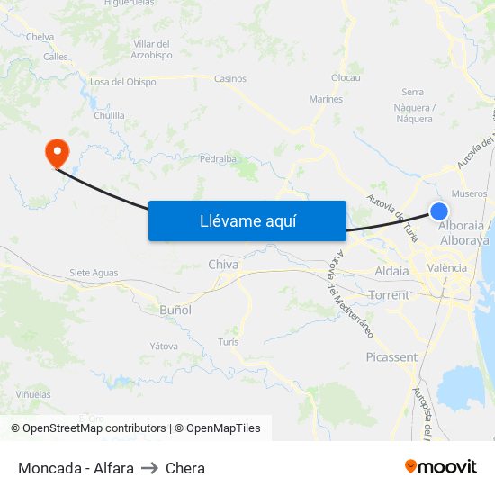 Moncada - Alfara to Chera map