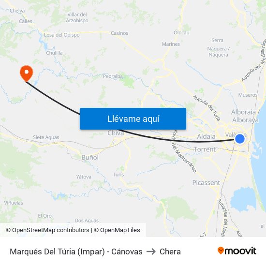 Marqués Del Túria (Impar) - Cánovas to Chera map
