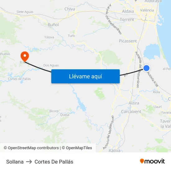 Sollana to Cortes De Pallás map